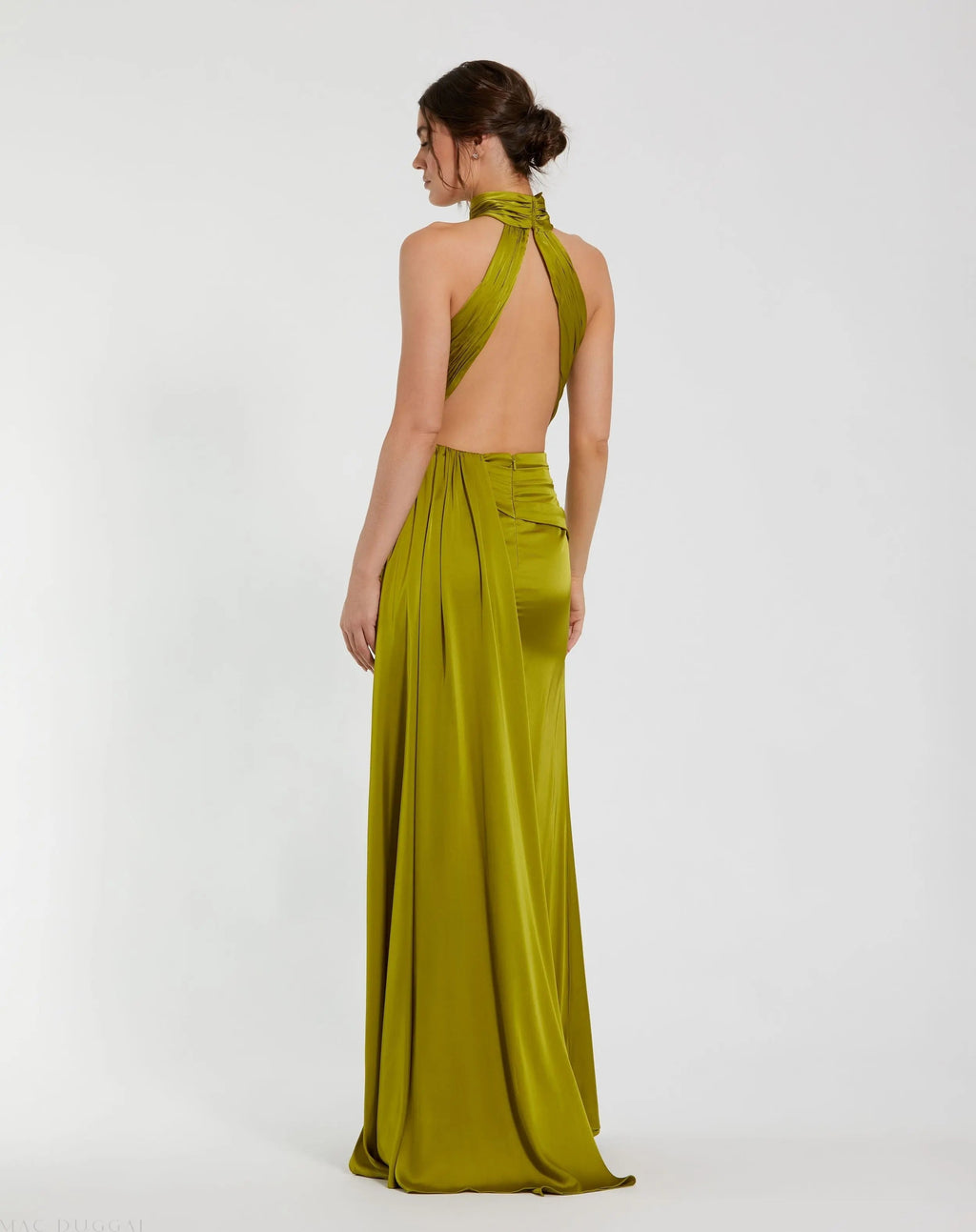 Dark Green Sleeveless Open Back Satin Gown