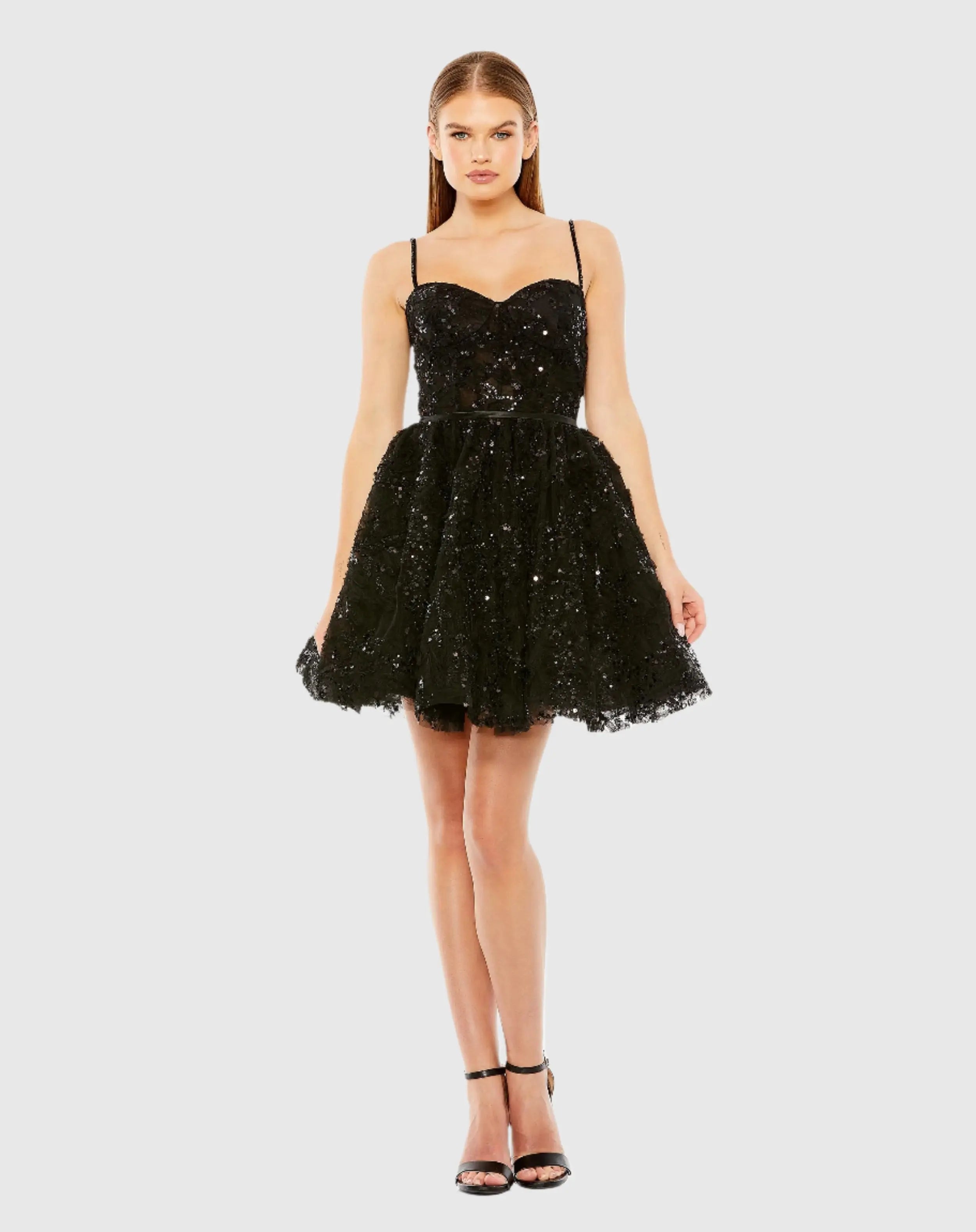 Black Beaded Strap Bustier Sequin Mini Dress - FINAL SALE