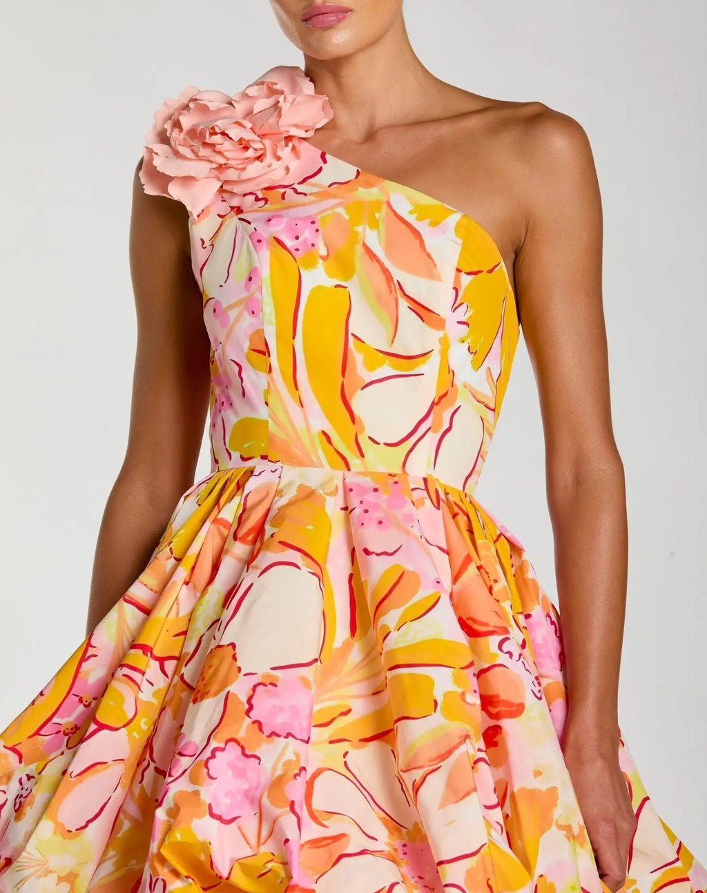 Multicolor One Shoulder Bubble Hem Faille Mini Dress