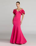 Pink Off The Shoulder Gown With 3D Floral Sleeves