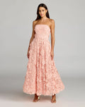 Pink Strapless Floral Embroidered Lace A-Line Dress