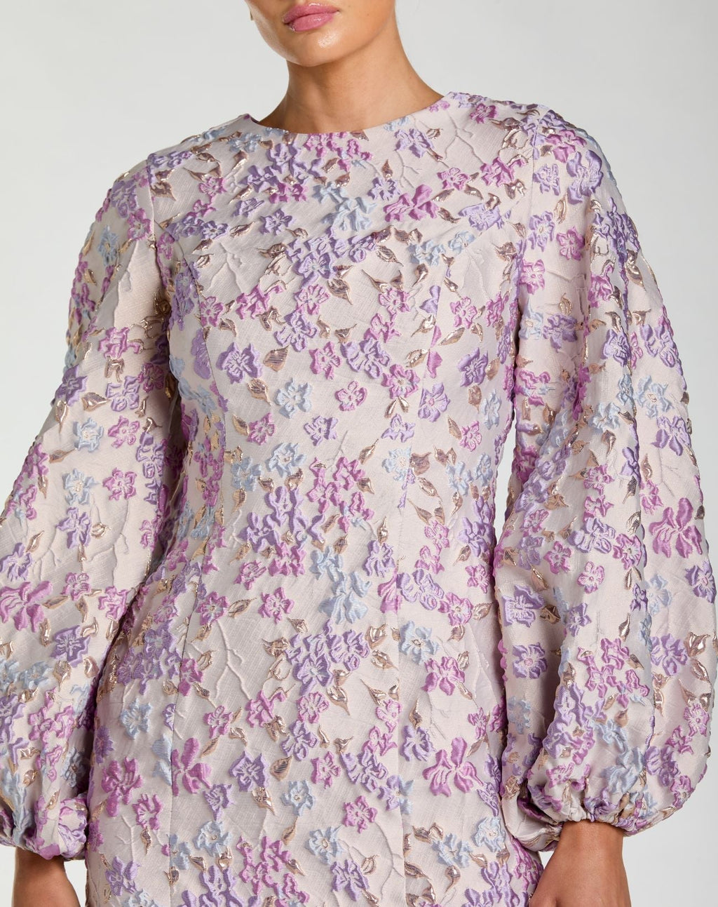 Brocade Balloon Sleeve Fitted Mini Dress