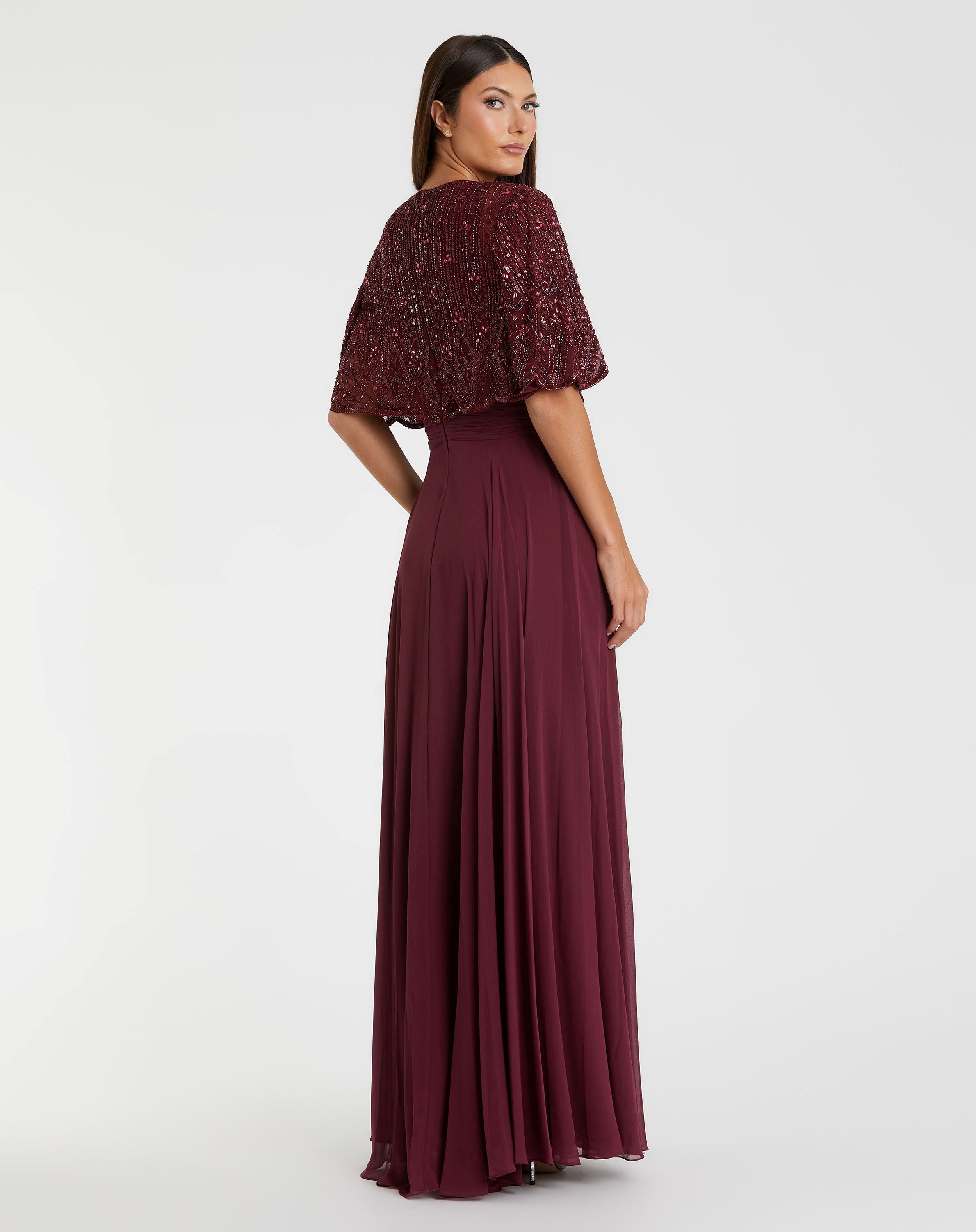 Red Beaded Overlay A-Line Gown
