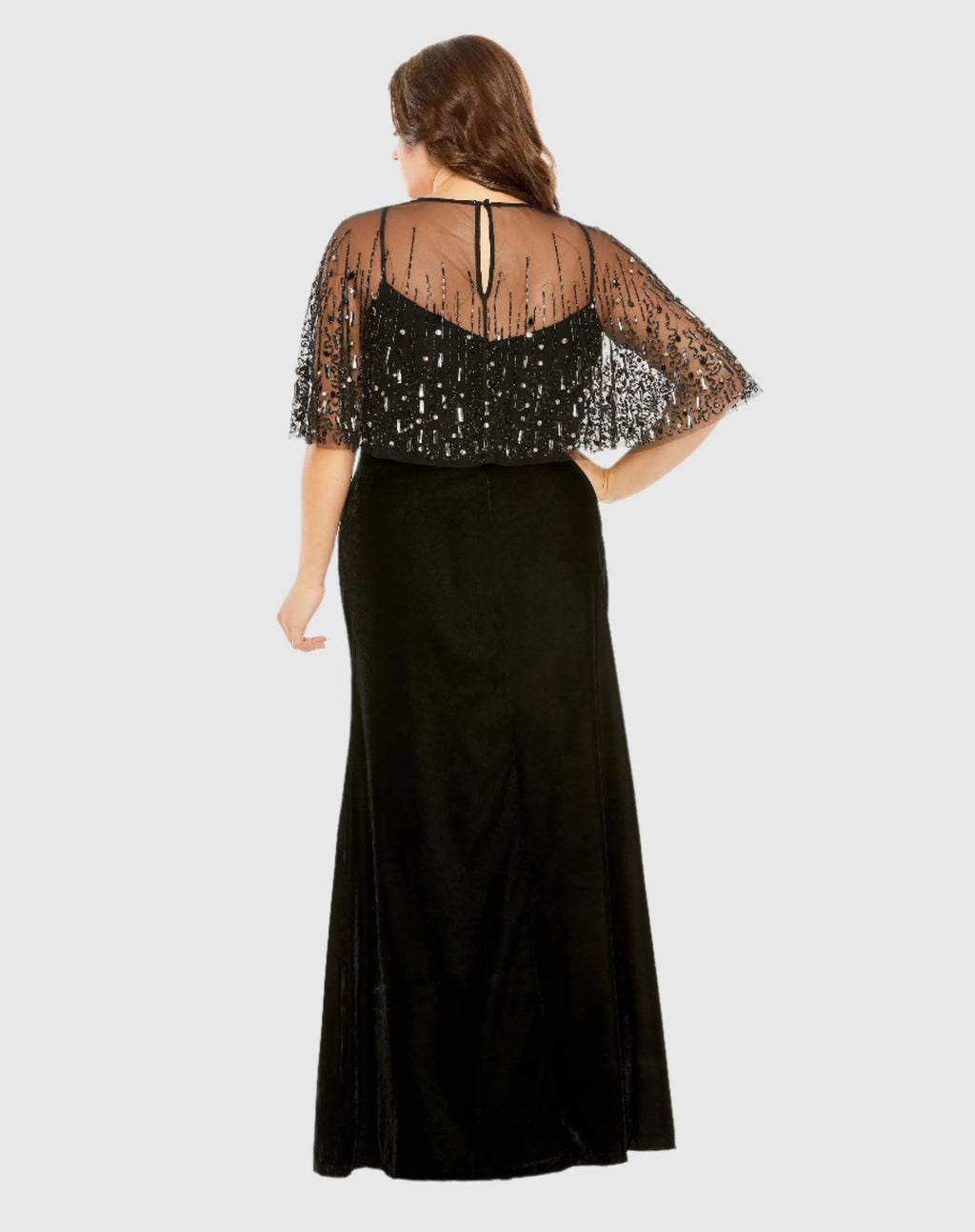 Black Velvet Trumpet Gown With Embellished Cape (Plus)